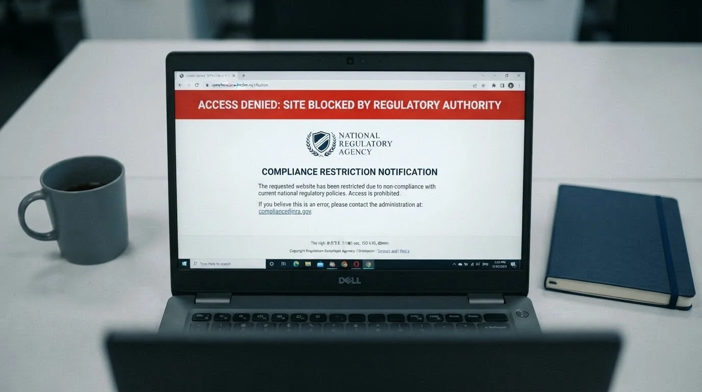 ACMA website page displaying a blocked illegal gambling site notice alongside the Interactive Gambling Act emblem