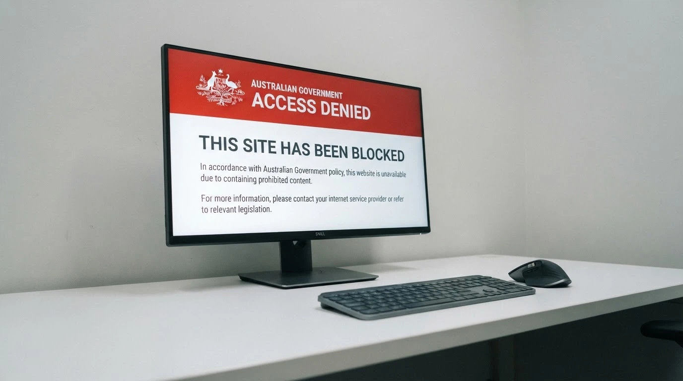 A browser window displaying the ACMA blocking notice that appears when an Australian ISP blocks an illegal gambling website