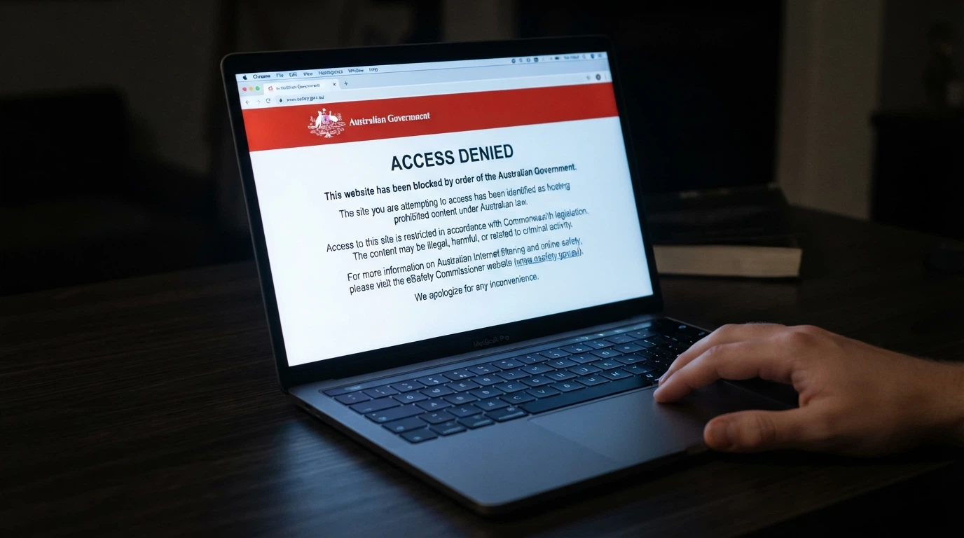 A browser window displaying the ACMA blocking notice that appears when an Australian ISP blocks an illegal gambling website