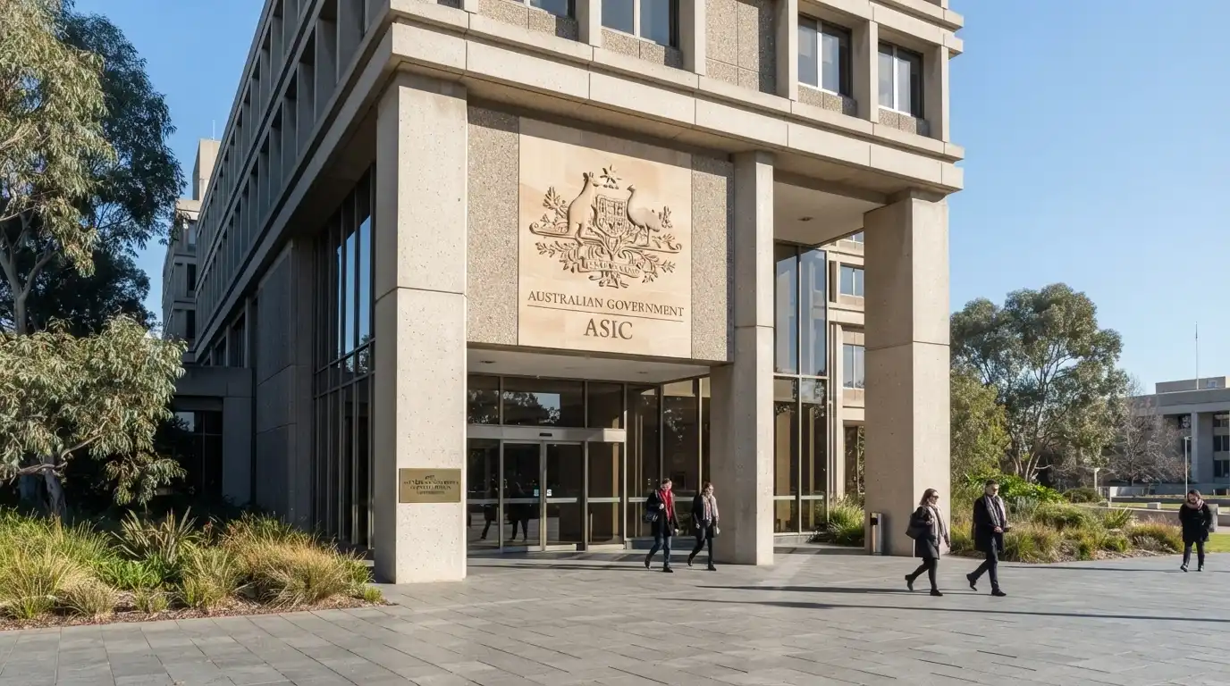 The exterior of an ACT Government building housing the ACT Gambling and Racing Commission, with the ACT coat of arms visible