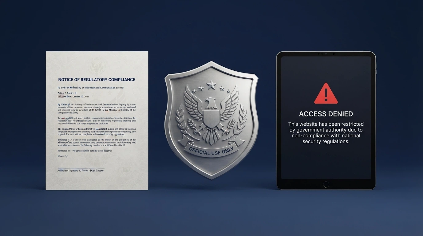 A government-style visual: the ACMA logo beside a stylised document bearing the Interactive Gambling Act 2001 title, with a blocked-website notice on an iPad screen in the background