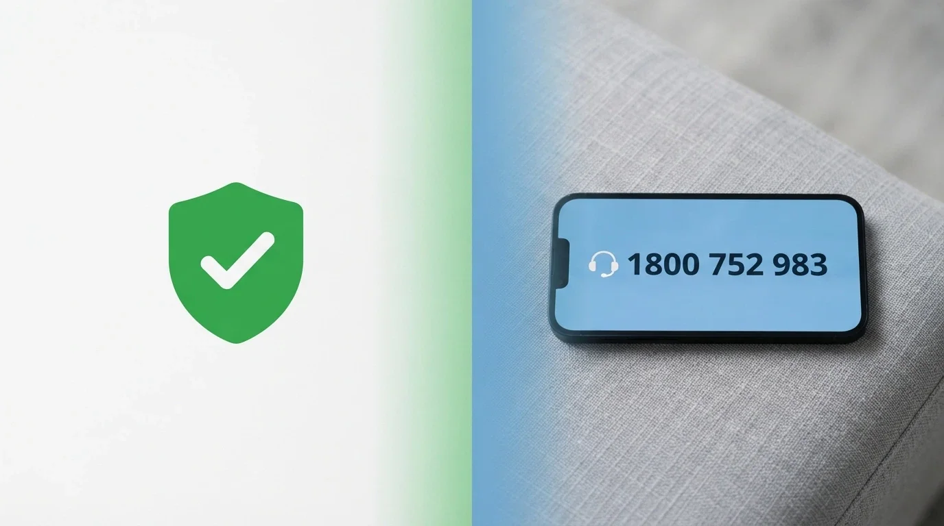 A split composition showing the BetStop logo on one side and a phone screen displaying 1800 858 858 — the National Gambling Helpline — on the other