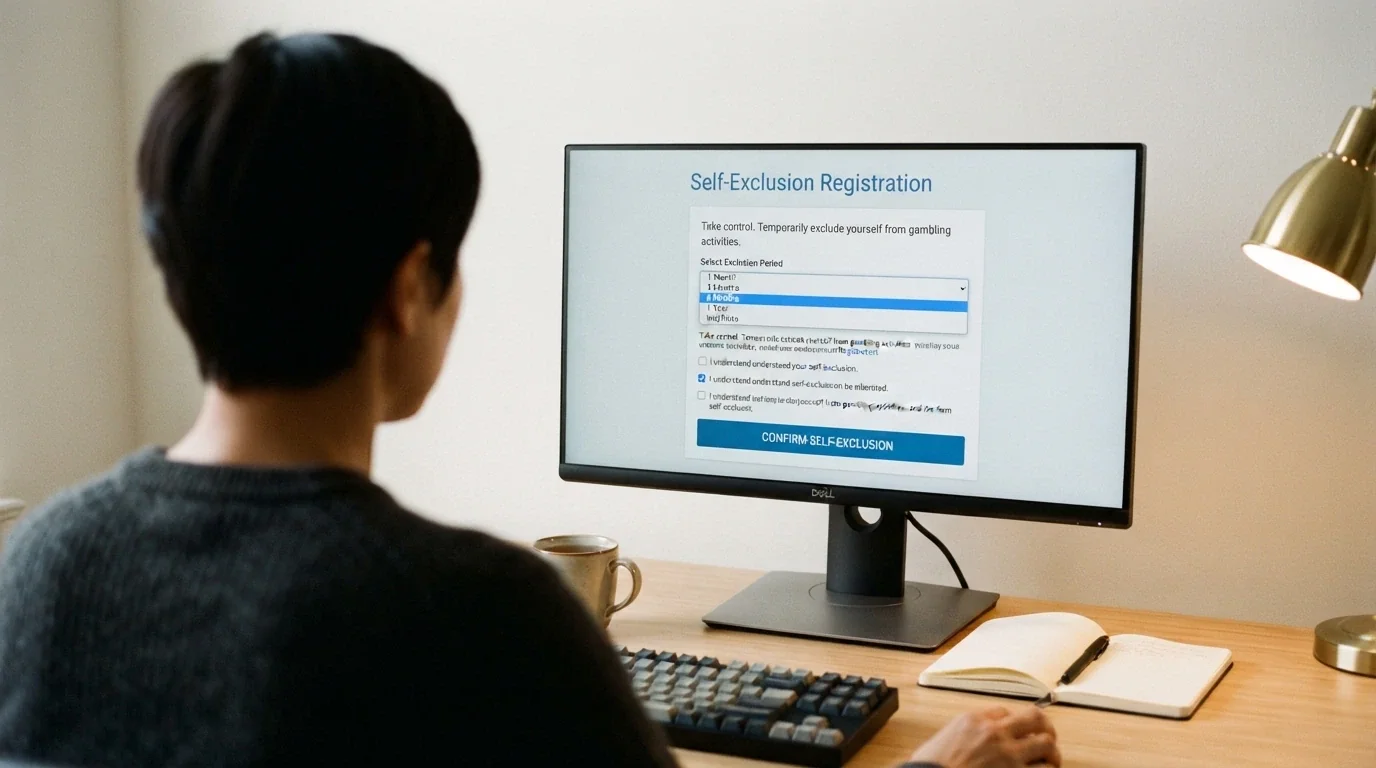 A computer screen showing a self-exclusion registration interface