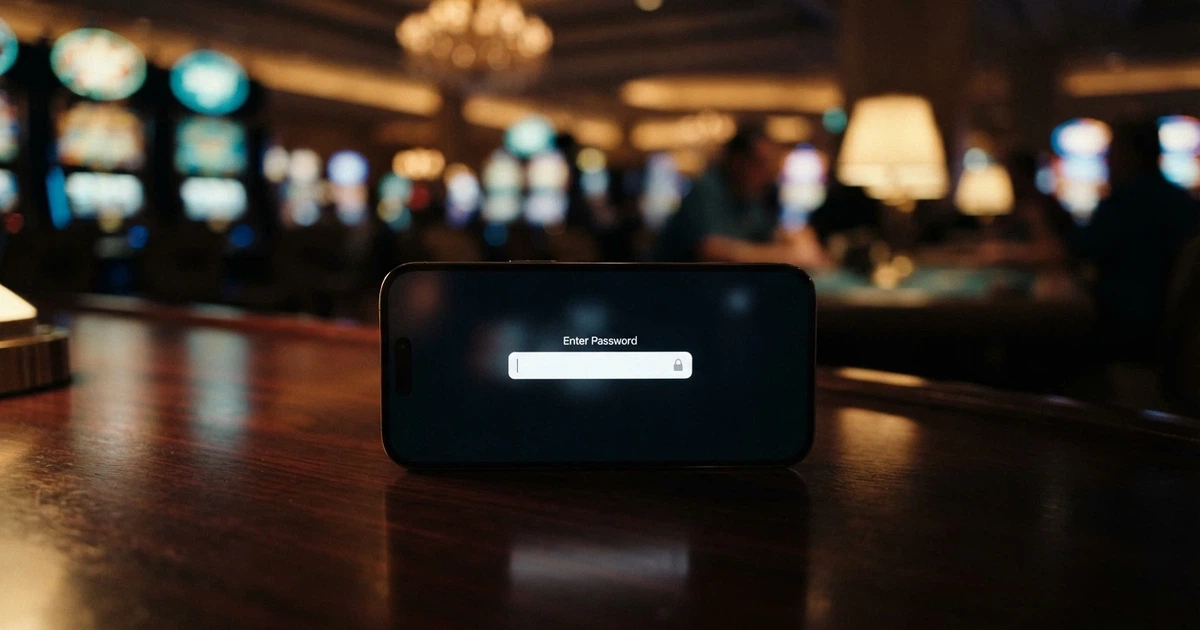 A smartphone screen displaying a casino bonus code entry field with a padlock icon beside it, set against a dark background with blurred gaming elements