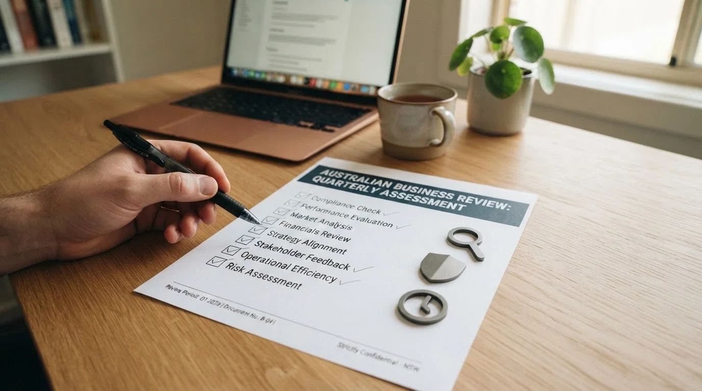 A checklist overlay on a casino review document showing licence verification, terms audit and payment testing icons