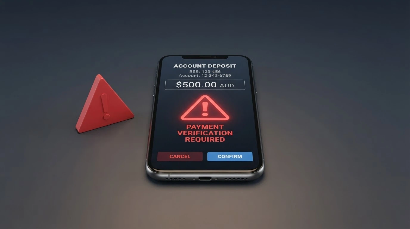 A Bitcoin symbol next to a red warning indicator on a casino deposit screen