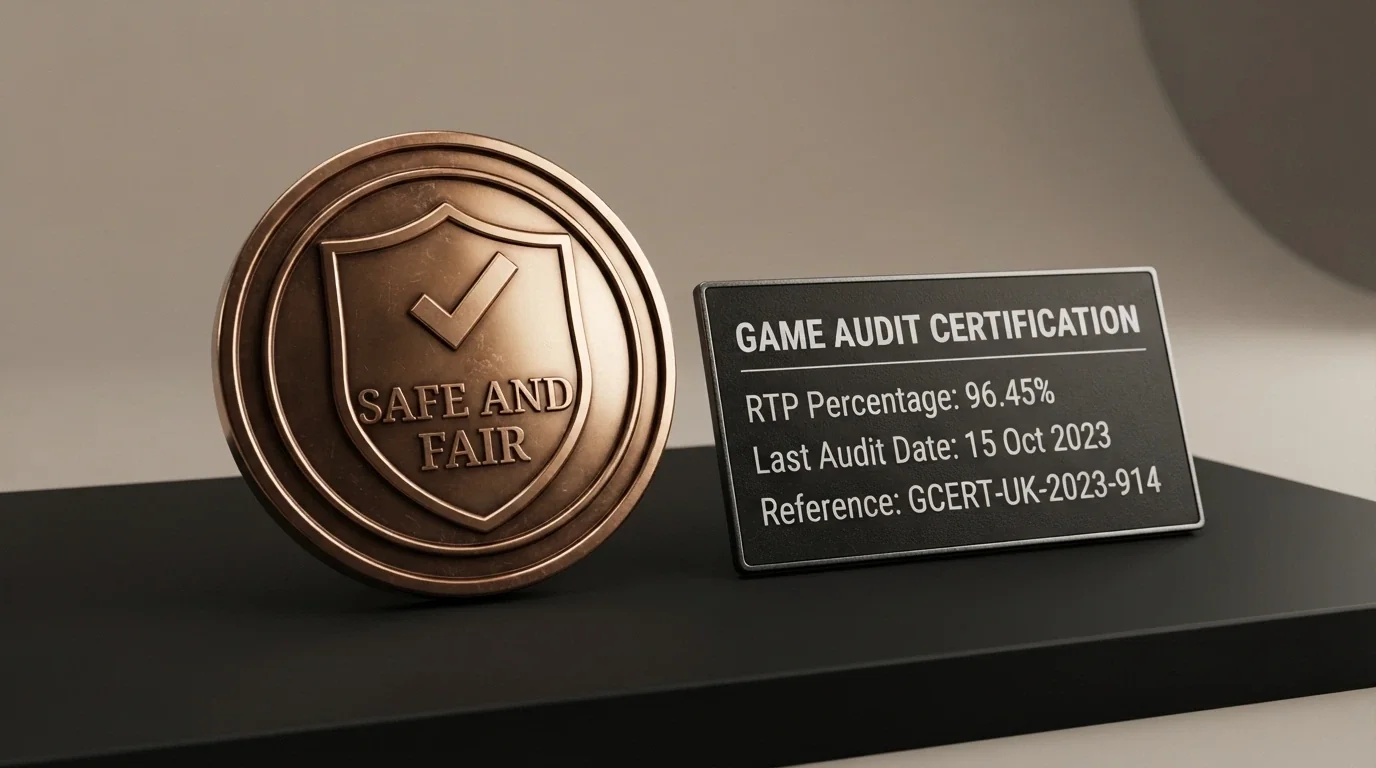 The eCOGRA Safe and Fair seal beside a Microgaming game-info panel showing RTP, last audit date and RNG certification number