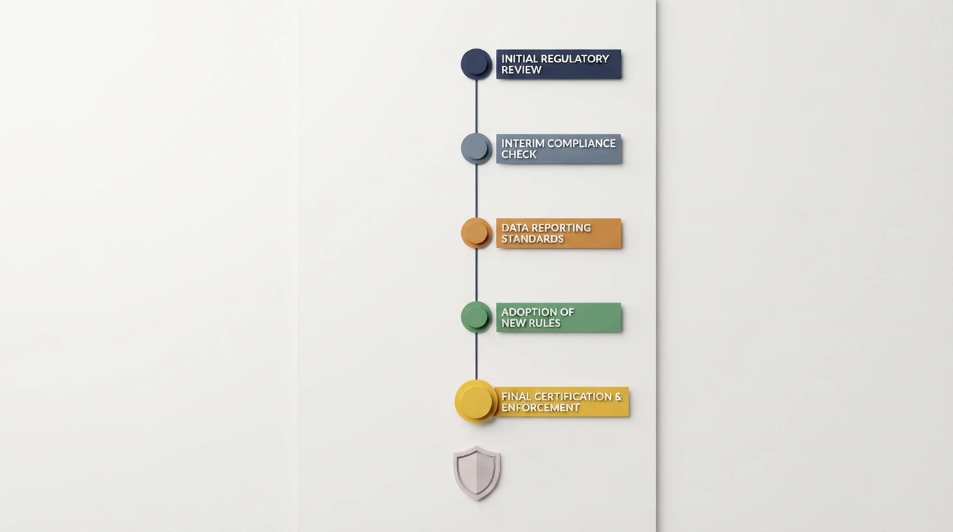A vertical timeline graphic showing the IGA 2001, the 2017 Amendment, the 2024 credit-card ban, the BetStop launch in 2023 and the 2026 Gambling Reform commencing 1 January 2027