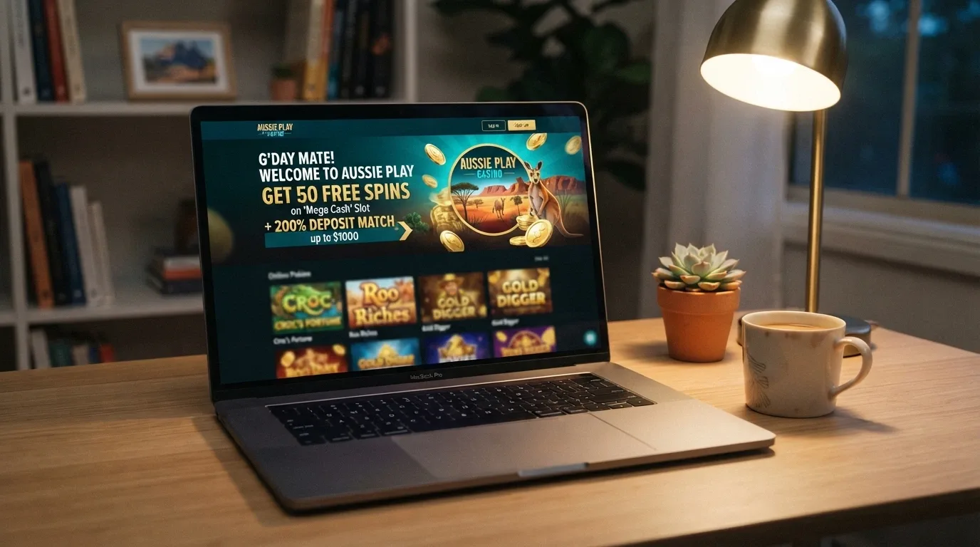 A landing page from a recently launched online casino with a prominent welcome offer banner advertising free spins and a deposit match