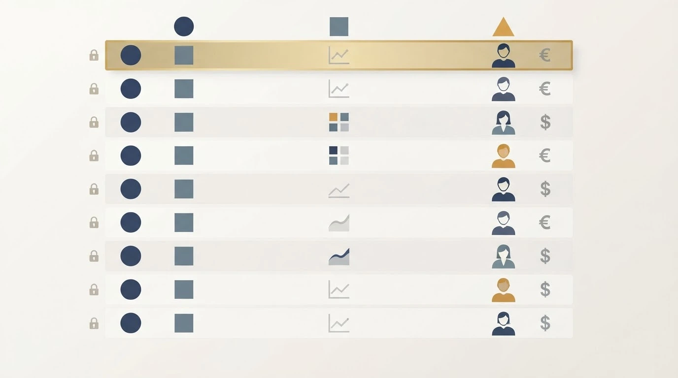 A clean, text-free comparison table layout with operator names, licence flags and bonus figures, styled as an editorial graphic