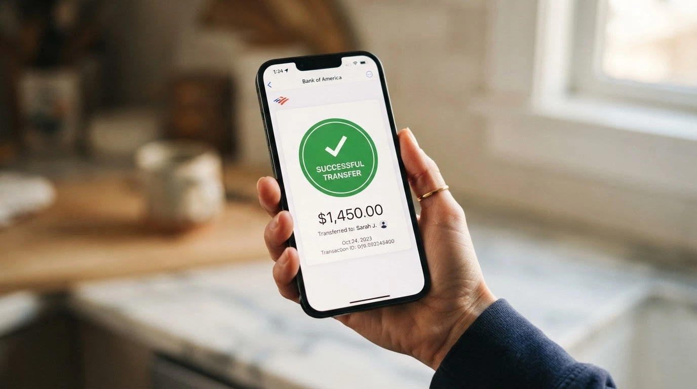 A mobile banking app showing a PayID transfer of $5 with the Osko near-instant confirmation screen
