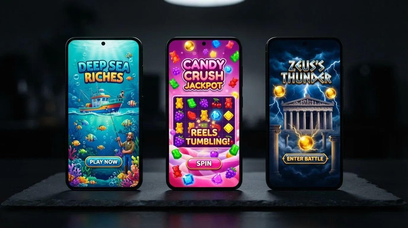 Three slot-reel close-ups arranged in a row, each showing a different Pragmatic Play title splash screen — Big Bass Splash, Sweet Bonanza 1000, Gates of Olympus 1000 — with colourful game-art visible