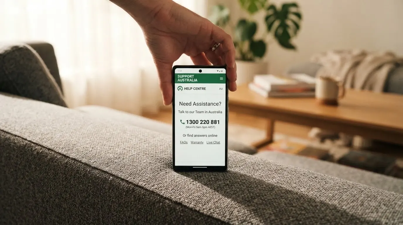 A smartphone screen showing the Gambling Help Online homepage with the 1800 858 858 helpline number displayed prominently