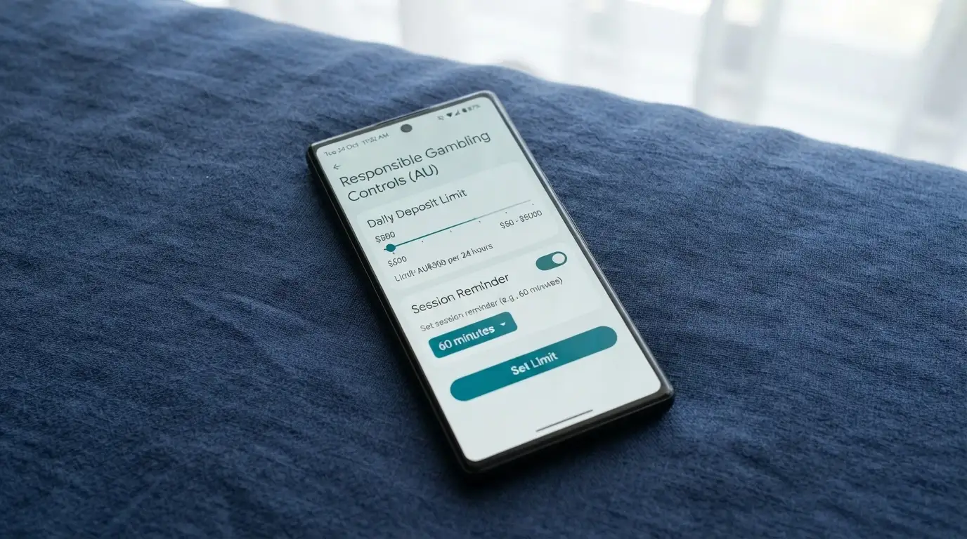 An Android phone screen showing a deposit-limit setting panel or a session-reminder notification within a casino app interface